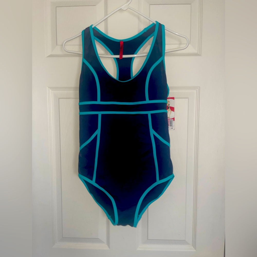 NWT turquoise and navy Spanx swimsuit